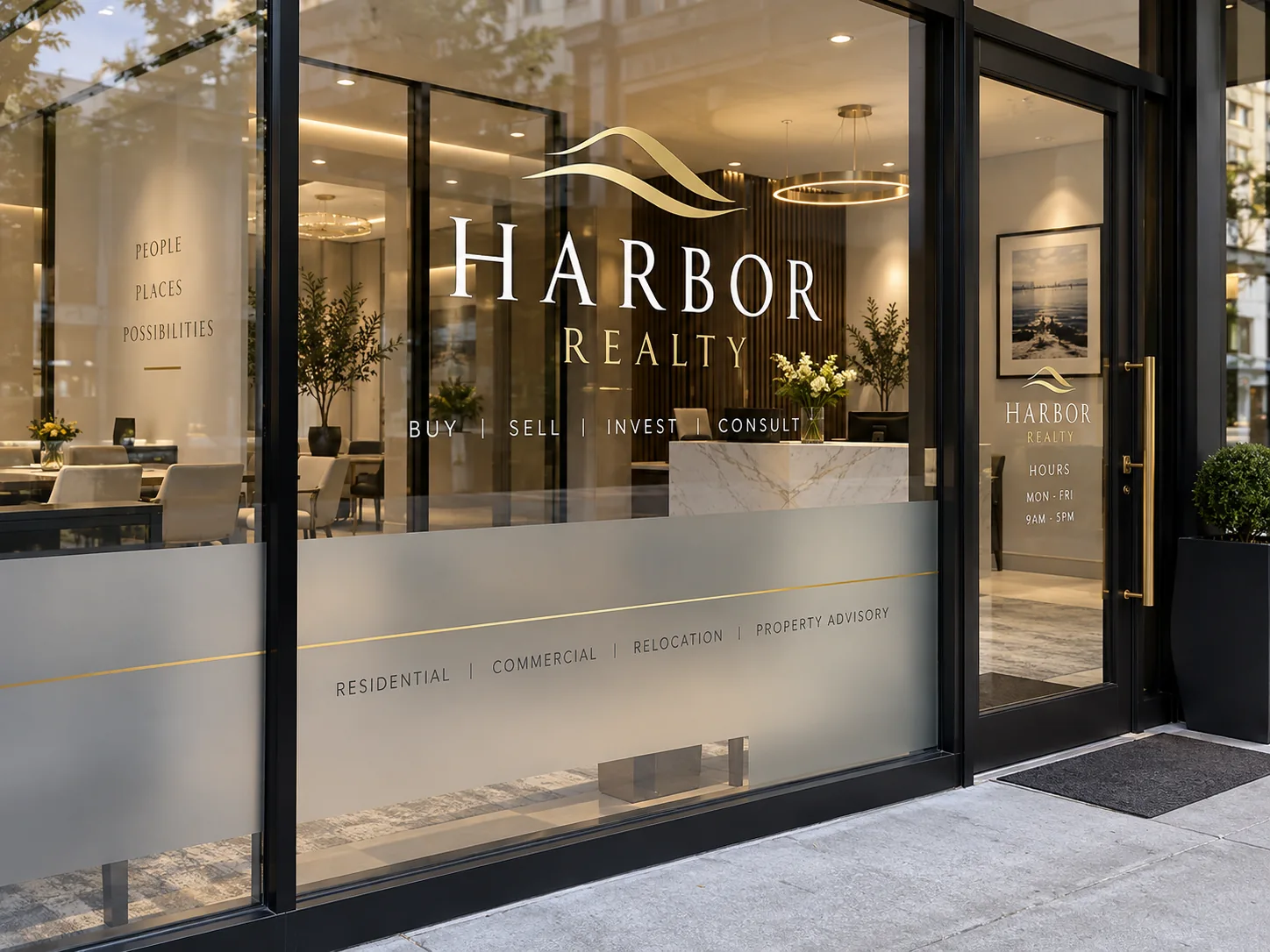 Glass wrap vinyl design concept: Harbor Realty