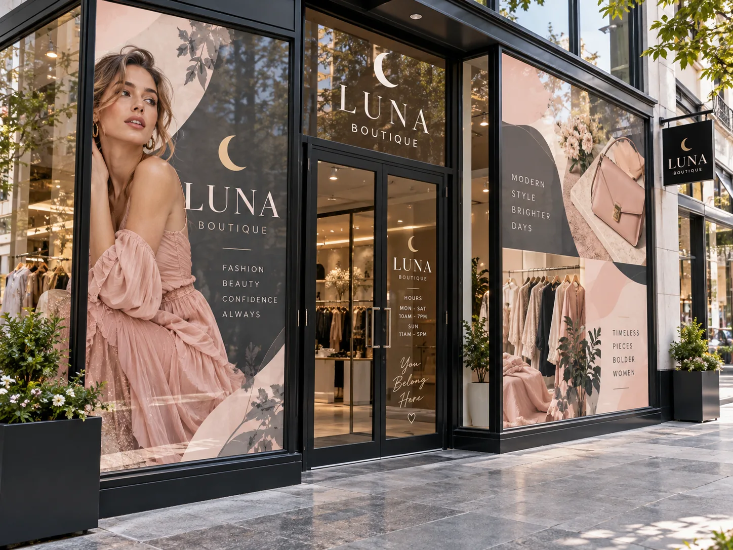 Glass wrap vinyl design concept: Luna Boutique