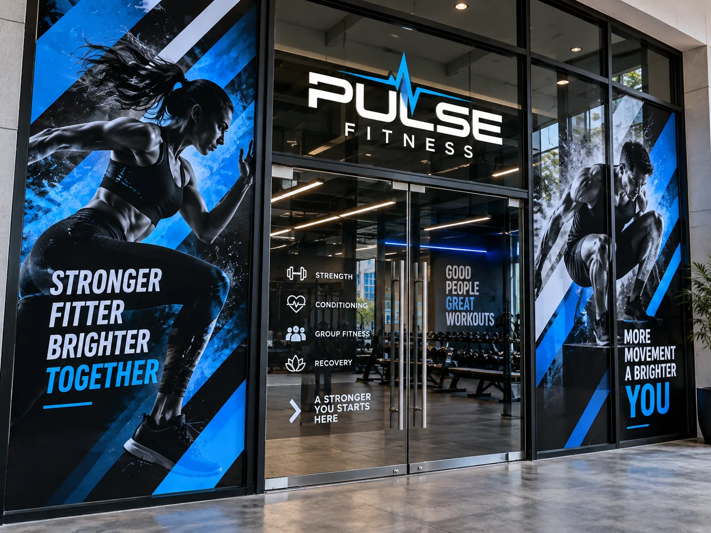 Glass wrap vinyl design concept: Pulse Fitness
