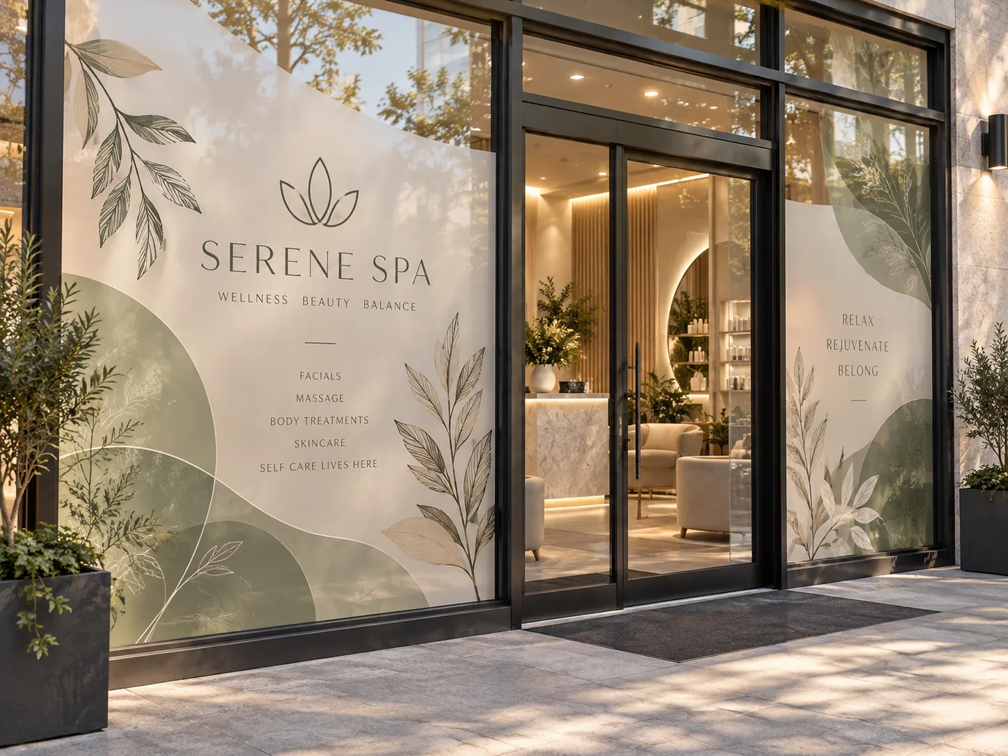 Glass wrap vinyl design concept: Serene Spa
